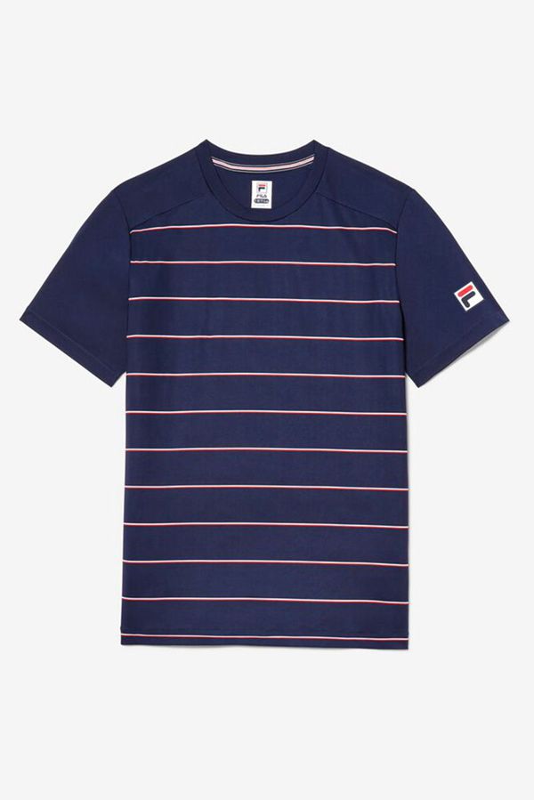 Fila Striped Sleeve Tennis Men's T-Shirts - Navy/Stripes,NZ 846-94817